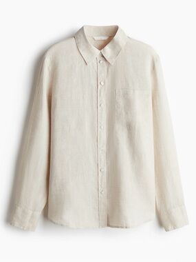 H&M Linen blend Button-Up Shirt in Natural